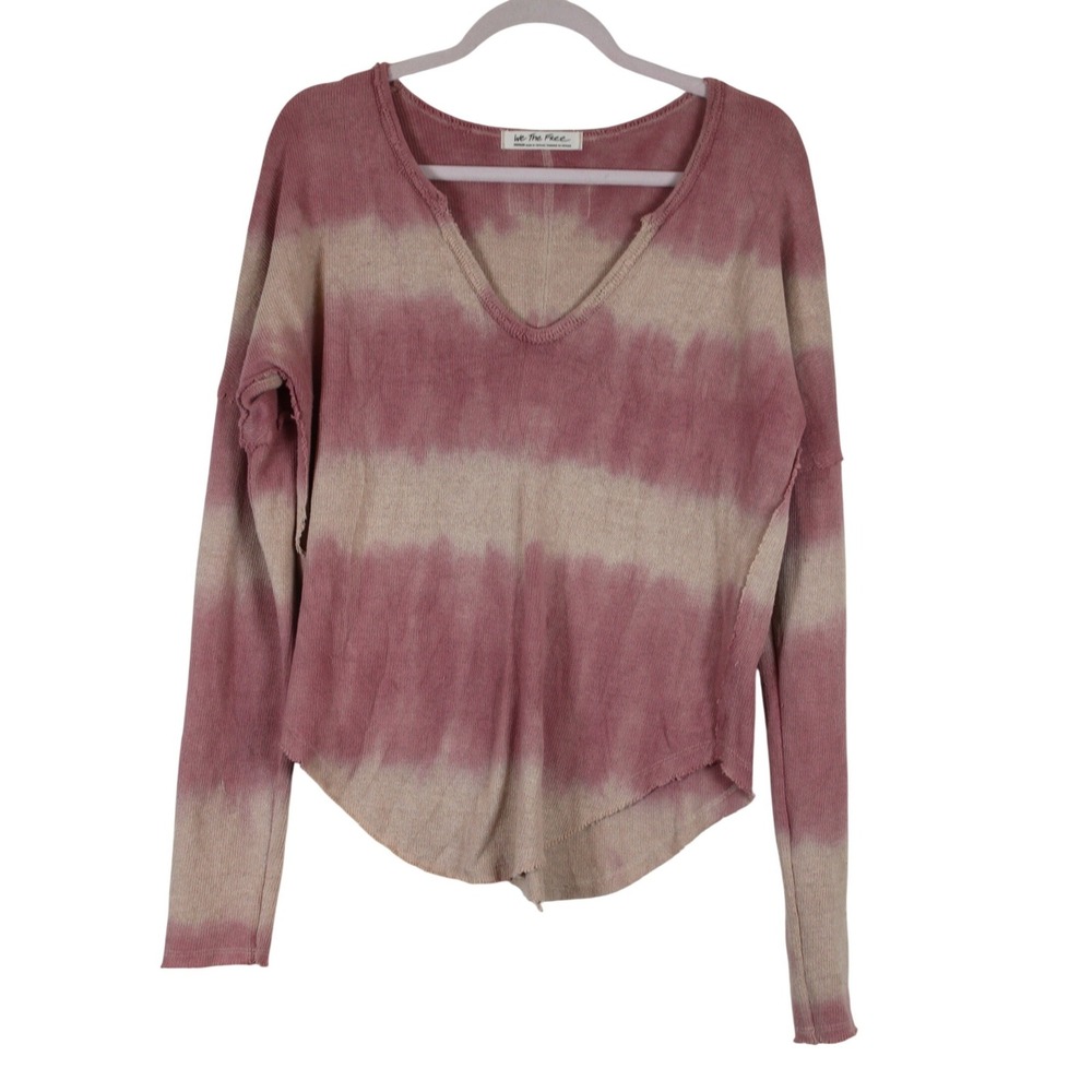 We The Free Boho Chic Casual Loungewear Pink & Cream Tie Dye Pullover Top M